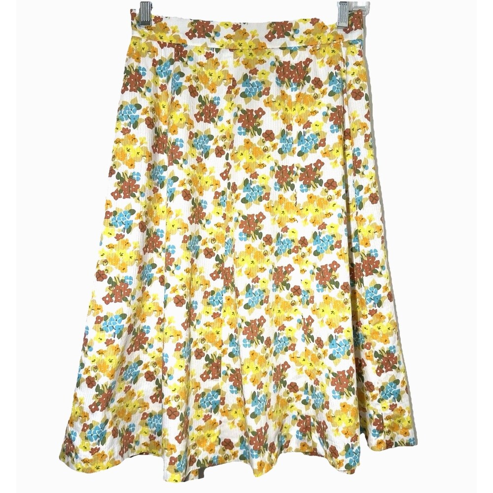 Handmade Floral Cottagecore Skirt XS Yellow Blue Vintage Style 25W Back Zip